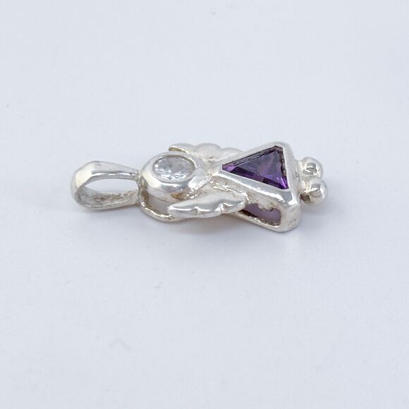 Vintage Sterling Silver 925 Purple Cubic Zirconia Angel Girl Charm Pendant - Picture 3 of 7
